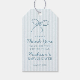 Blue Coquette Bow Pastel Striping Baby Dusche Gefa Geschenkanhänger