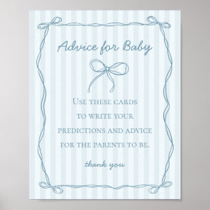 Blue Coquette Bow Ratschläge für Baby Shower Game Poster