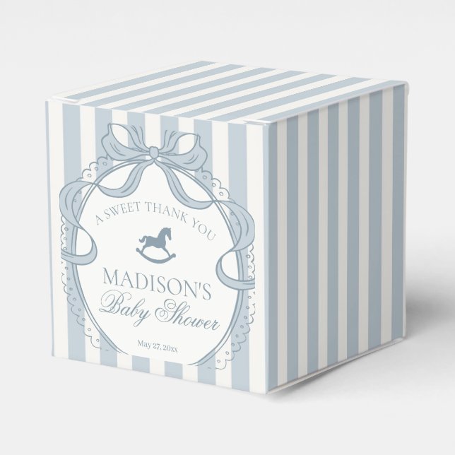 Blue Coquette Bow Rocking Horse Baby Shower Geschenkschachtel (Vorderseite)