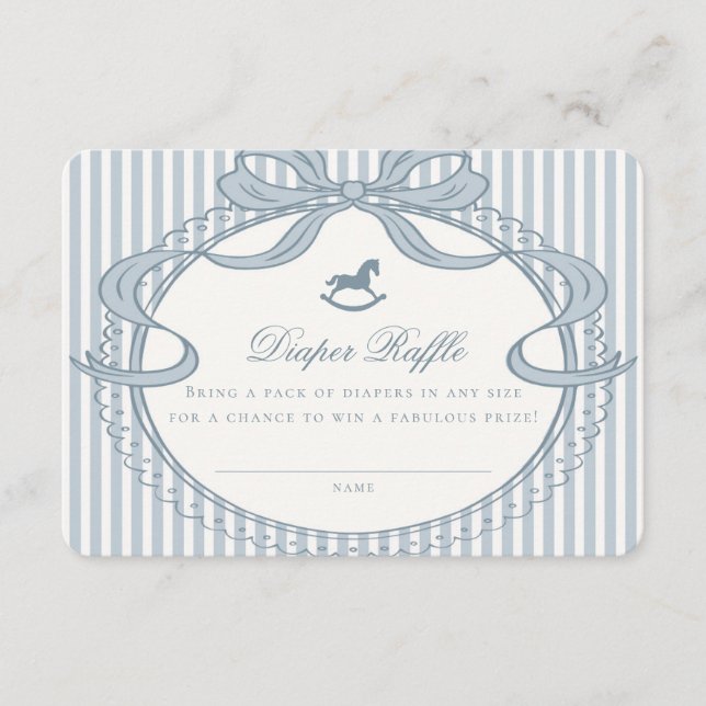 Blue Coquette Bow Rocking Horse Diaper Raffle Card Begleitkarte (Vorderseite)