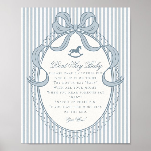 Blue Coquette Bow Rocking Horse Dont Say Baby Poster (Vorne)