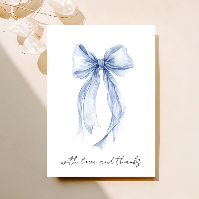 Blue Coquette Bow Watercolor Brautparty Dankeskarte (Von Creator hochgeladen)