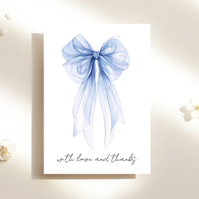 Blue Coquette Bow Watercolor Brautparty Dankeskarte (Von Creator hochgeladen)