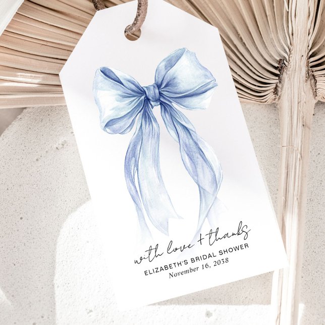 Blue Coquette Bow Watercolor Brautparty Geschenkanhänger (Von Creator hochgeladen)