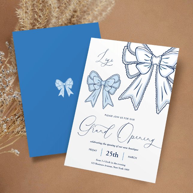 Blue Coquette Bows Elegante Grosse Einladung (Ekegant dusty blue coquette bows business grand opening invitation)