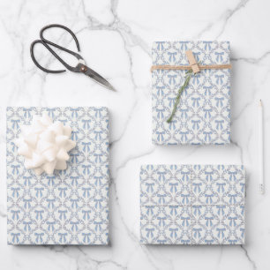 Blue Coquette Bows, Trellis, Preppy Geschenkpapier Set