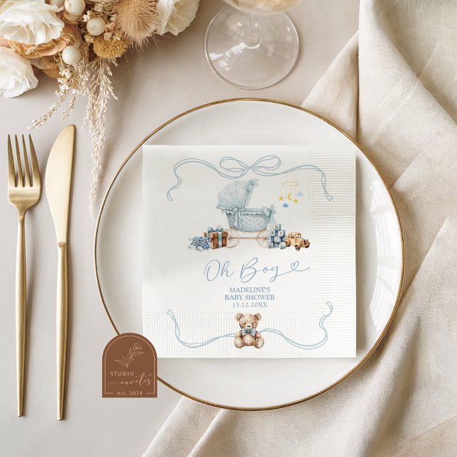 Blue Coquette Carriage Baby Shower Paper Napkins Serviette (Von Creator hochgeladen)