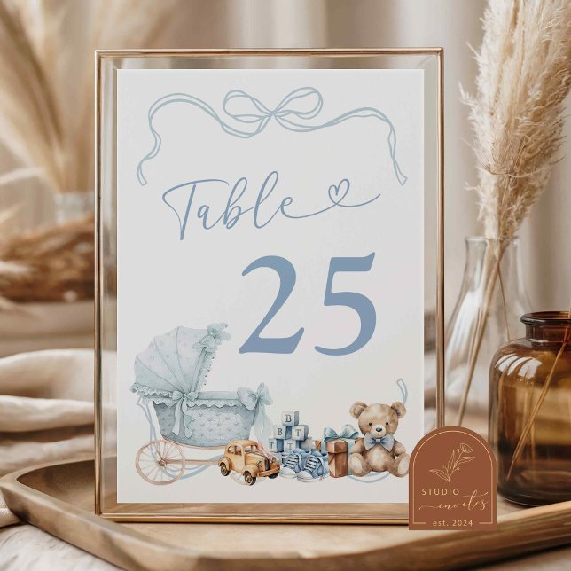 Blue Coquette Carriage Baby Shower Table Number Tischnummer (Von Creator hochgeladen)