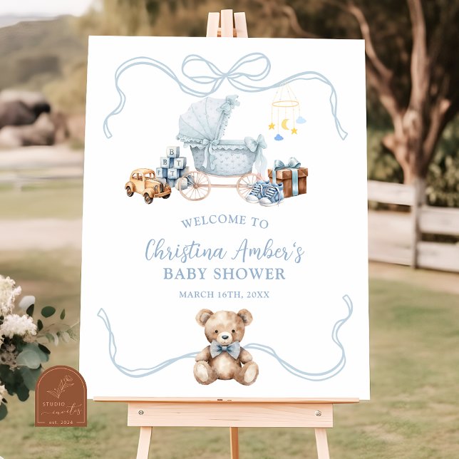 Blue Coquette Carriage Baby Shower Welcome Sign Poster (Von Creator hochgeladen)
