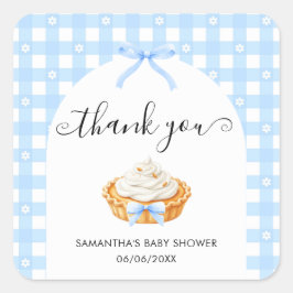 Blue Coquette Fall Pie Baby Shower Thank You Quadratischer Aufkleber
