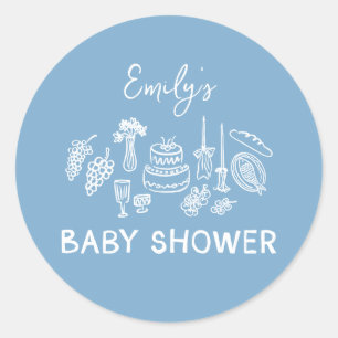Blue Coquette Moderne Babydusche Runder Aufkleber