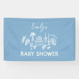 Blue Coquette Moderne Handgezogene Babydusche Banner