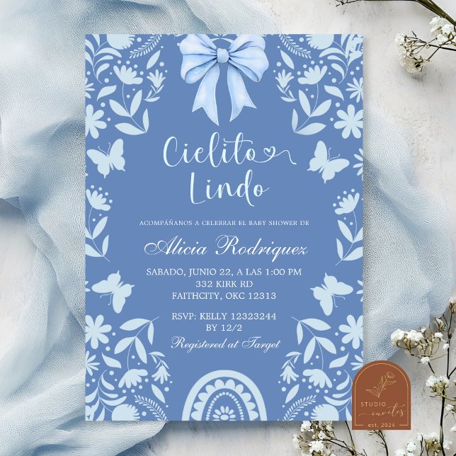 Blue Coquette Talavera Cielito Lindo Baby Shower Einladung (Von Creator hochgeladen)