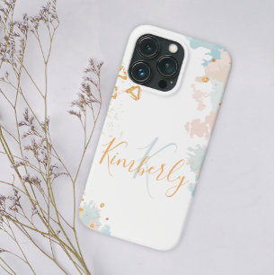 Blue Coral Abstrakt Marble Gold Monogram Name Case-Mate iPhone Hülle