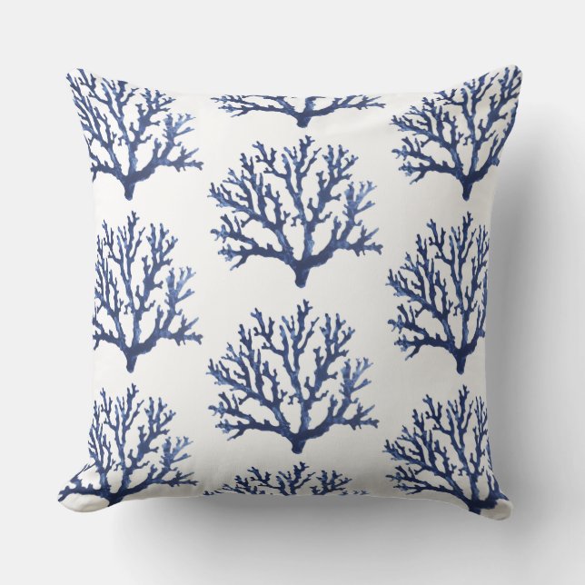 Blue Coral Accent Pillow | Kissen mit Kastenwirbel (Vorderseite)