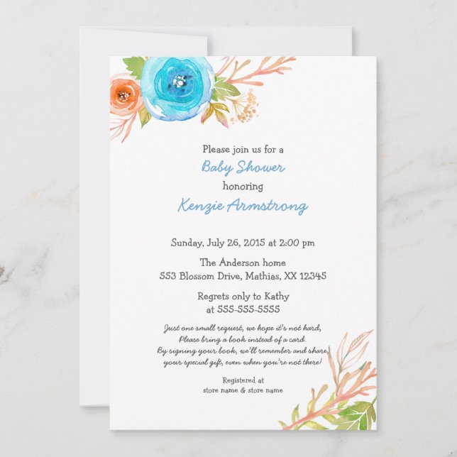 Blue Coral Baby Shower lädt neutrales Geschlecht e Einladung (Vorderseite)