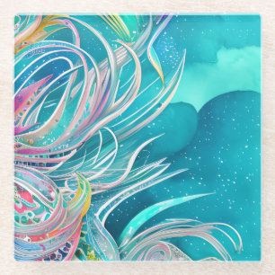Blue Coral Beachy Abstrakt Art Glasuntersetzer