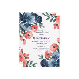 Blue & Coral Bouquet Wedding Couples Dusche Einladung