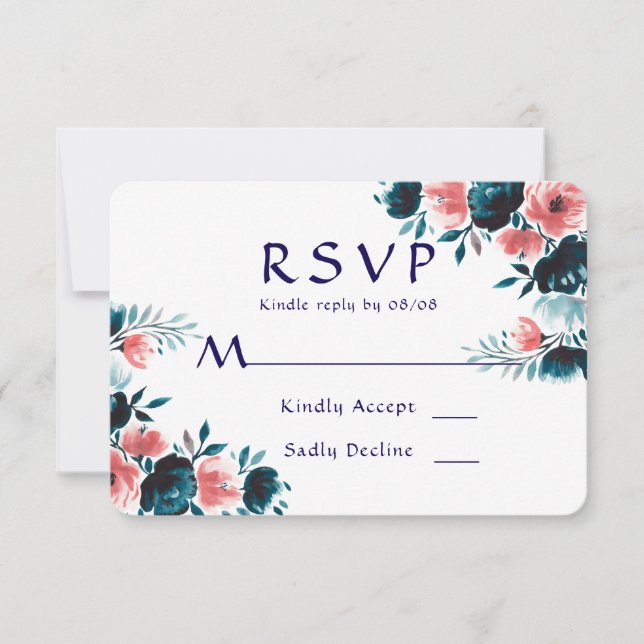 Blue & Coral Bouquet Wedding RSVP Cards (Vorderseite)