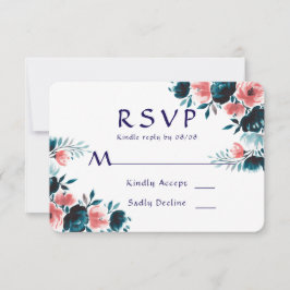 Blue & Coral Bouquet Wedding RSVP Cards Karte