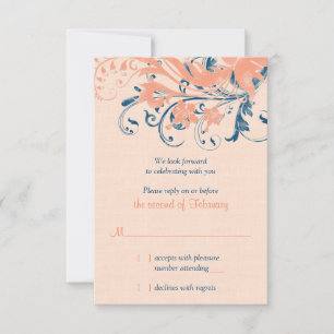 Blue Coral Floral Hochzeitskarte RSVP Karte