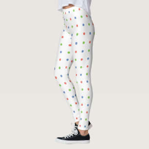 Blue Coral Green Polka Dot Muster auf Weiß Leggings