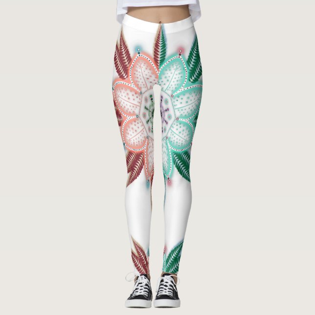 Blue Coral Mandala Blume Leggings (Vorderseite)