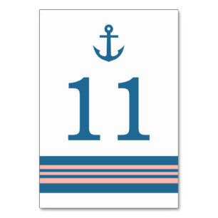 Blue Coral Nautical Anchor Table Card Tischnummer