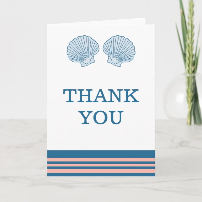 Blue Coral Nautical Seashells Danke Karte (Vorderseite)
