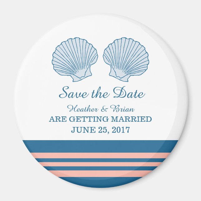 Blue Coral Nautical Seashells Save the Date Magnet (Vorne)