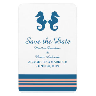 Blue Coral Nautical Seepferd Save the Date Magnet