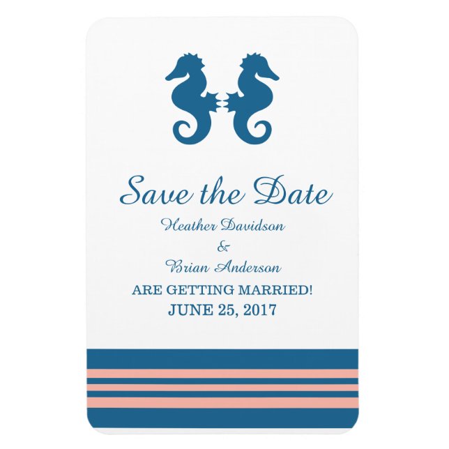 Blue Coral Nautical Seepferd Save the Date Magnet (Vertikal)