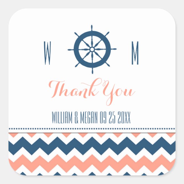 Blue Coral Nautical Vielen Dank Gastgeschenk Hochz Quadratischer Aufkleber (Vorderseite)