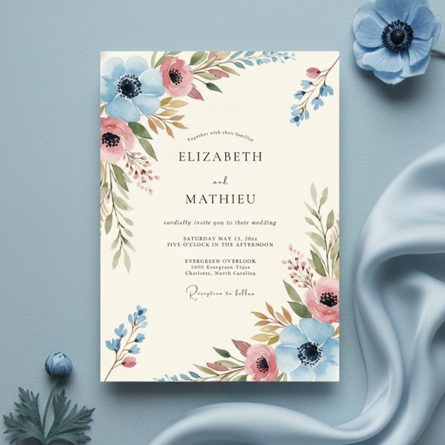 Blue Coral Painterly Bloom Wedding Einladung (Von Creator hochgeladen)