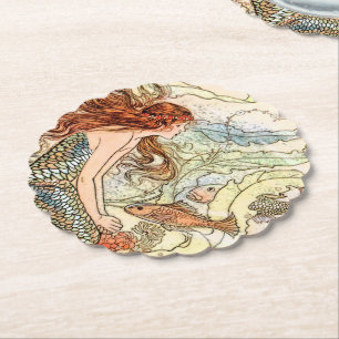 Blue Coral Peach Adorable Mermaid Geburtstagsparte Untersetzer