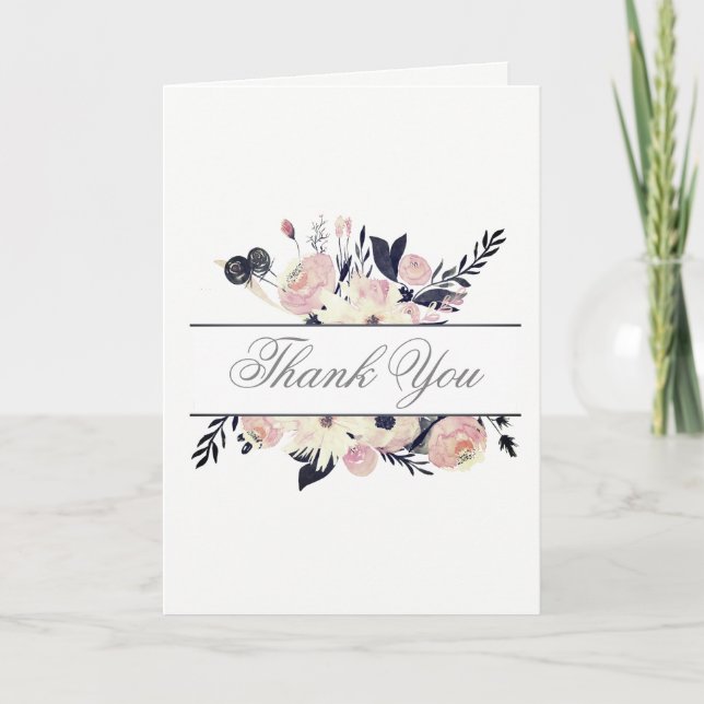 Blue Coral Pink Floral Spring Wedding danke (Vorderseite)