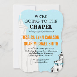 Blue Coral Retro Wir gehen zur Kapellhochzeit Einladung