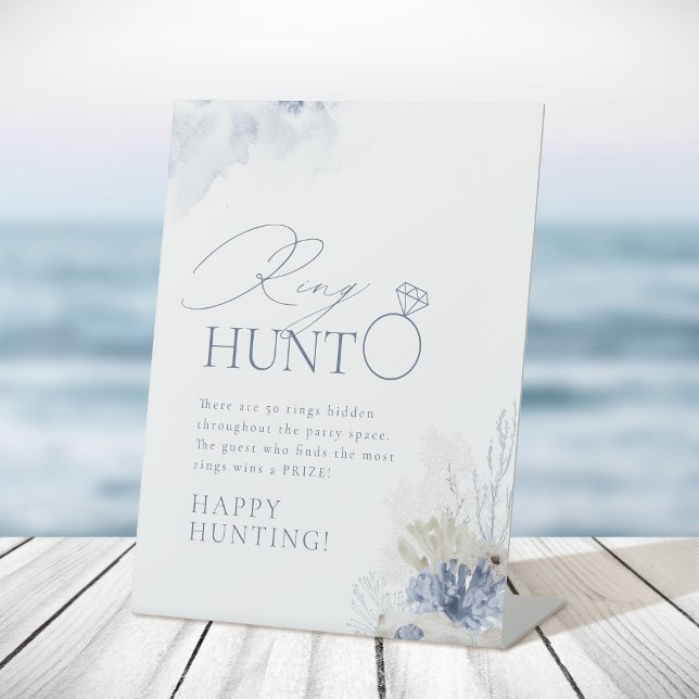 Blue Coral & Seashell Ringjagd Brautparty Sockelschild (Blue Coral & Seashell ring hunt bridal shower game Pedestal Sign)