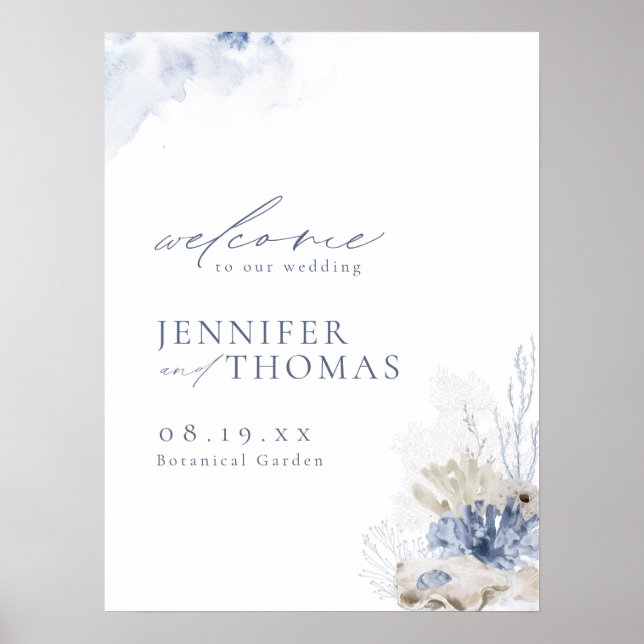 Blue Coral & Seashells Beach - Begrüßungszeichen Poster (Vorne)