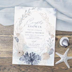Blue Coral & Seashells Beach Themed Couples Dusche Einladung