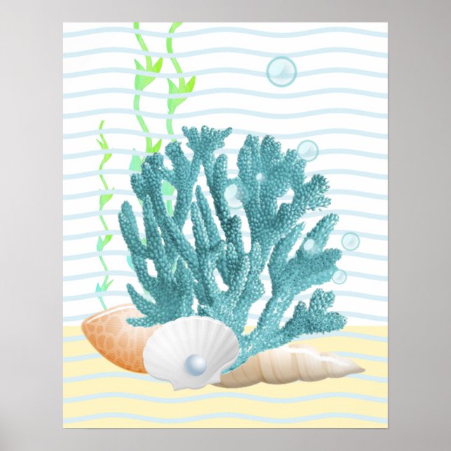 Blue Coral, Seashells & Blue Pearl Poster (Vorne)