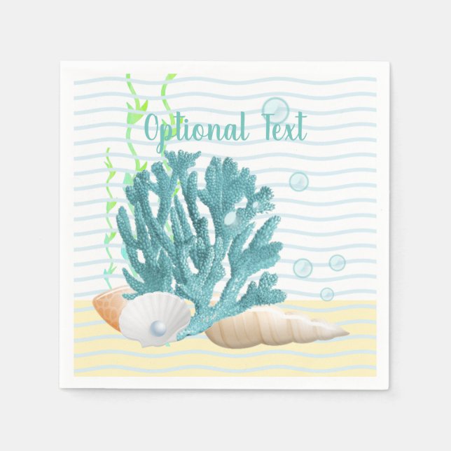 Blue Coral, Seashells & Blue Pearl Serviette (Vorderseite)