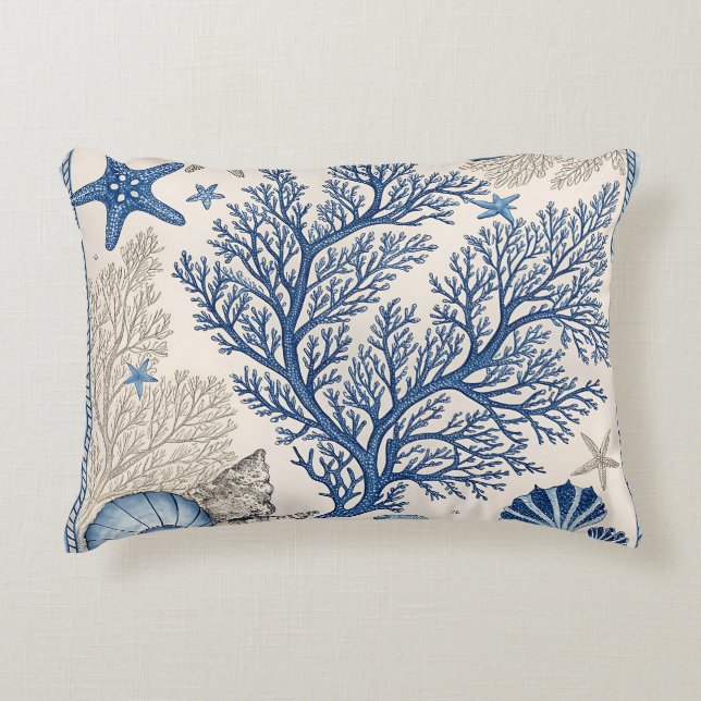 Blue Coral Throw Pillow - Coastal Ocean Pattern Dekokissen (Vorderseite)