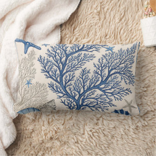 Blue Coral Throw Pillow - Coastal Ocean Pattern Lendenkissen