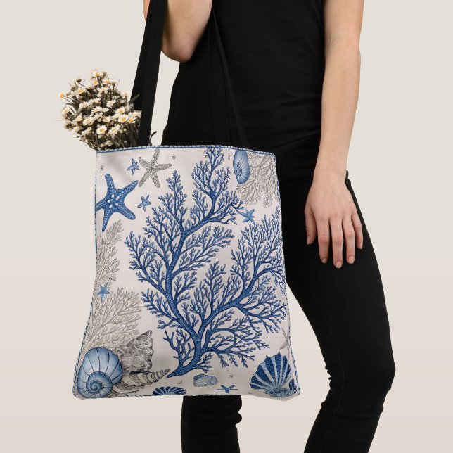 Blue Coral Tote Beutel - Küstenmeer mit Star (Von Nahem)