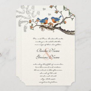 Blue Coral Vintag Bluebirds Hochzeitseinladungen Einladung
