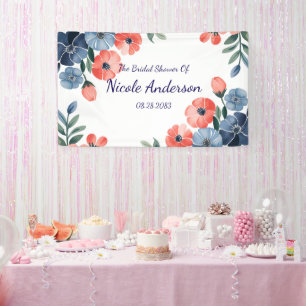 Blue & Coral Watercolor Bouquet Brautparty Banner