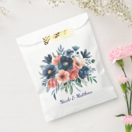 Blue & Coral Watercolor Bouquet Wedding Geschenktütchen