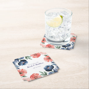 Blue & Coral Watercolor Bouquet Wedding Untersetzer