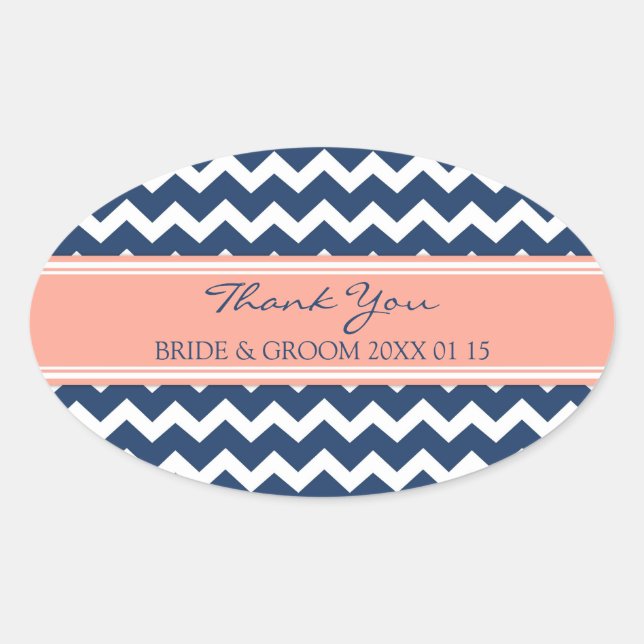 Blue Coral Zickzack Vielen Dank Gastgeschenk Hochz Ovaler Aufkleber (Vorderseite)